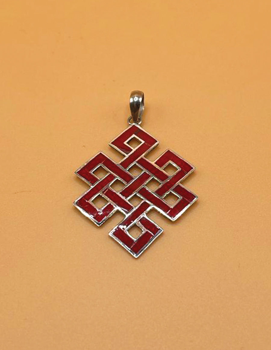 Sterling Silver Tibetan Coral Celtic Knot Pendent