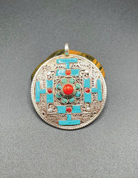 Sterling Sliver Tibetan Turquoise Mandala Pendent