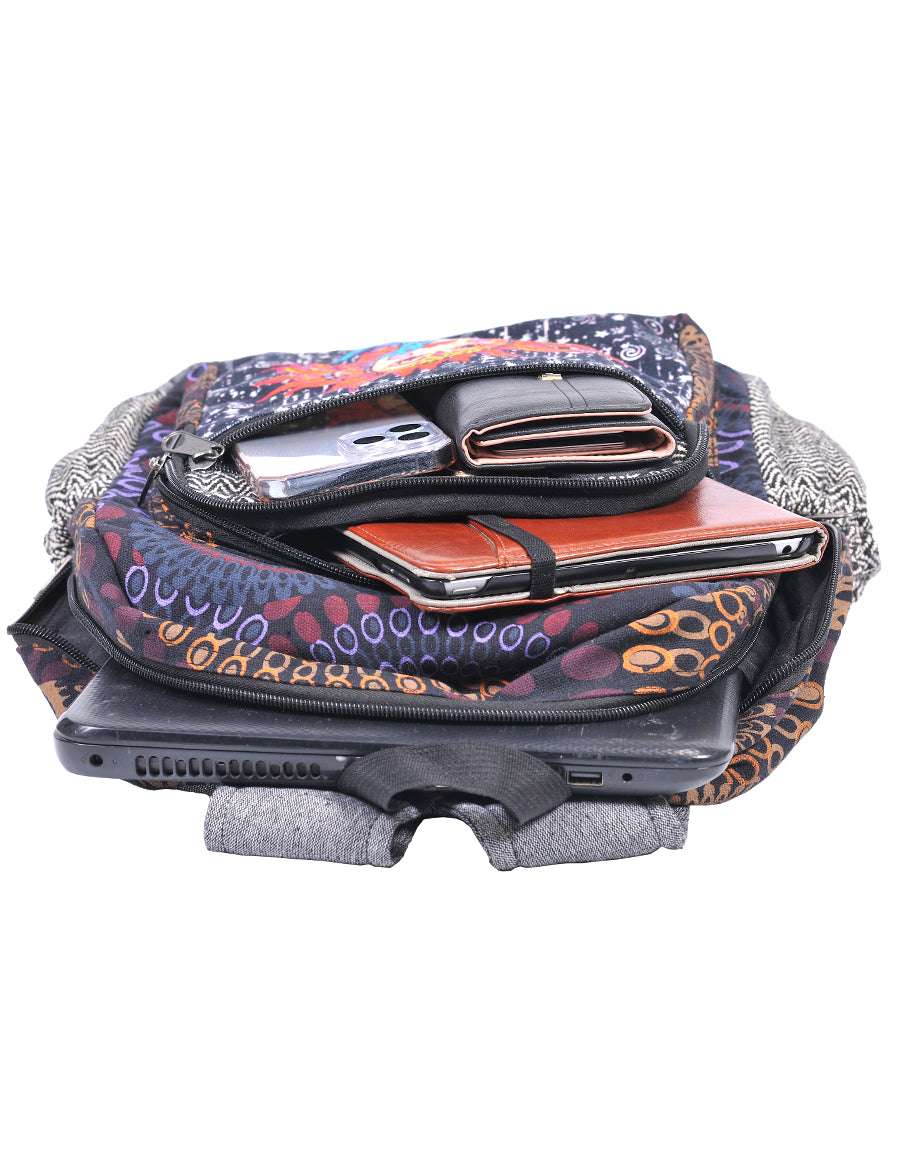 Graphic Sun and Moon Print Cotton Back Pack Bag
