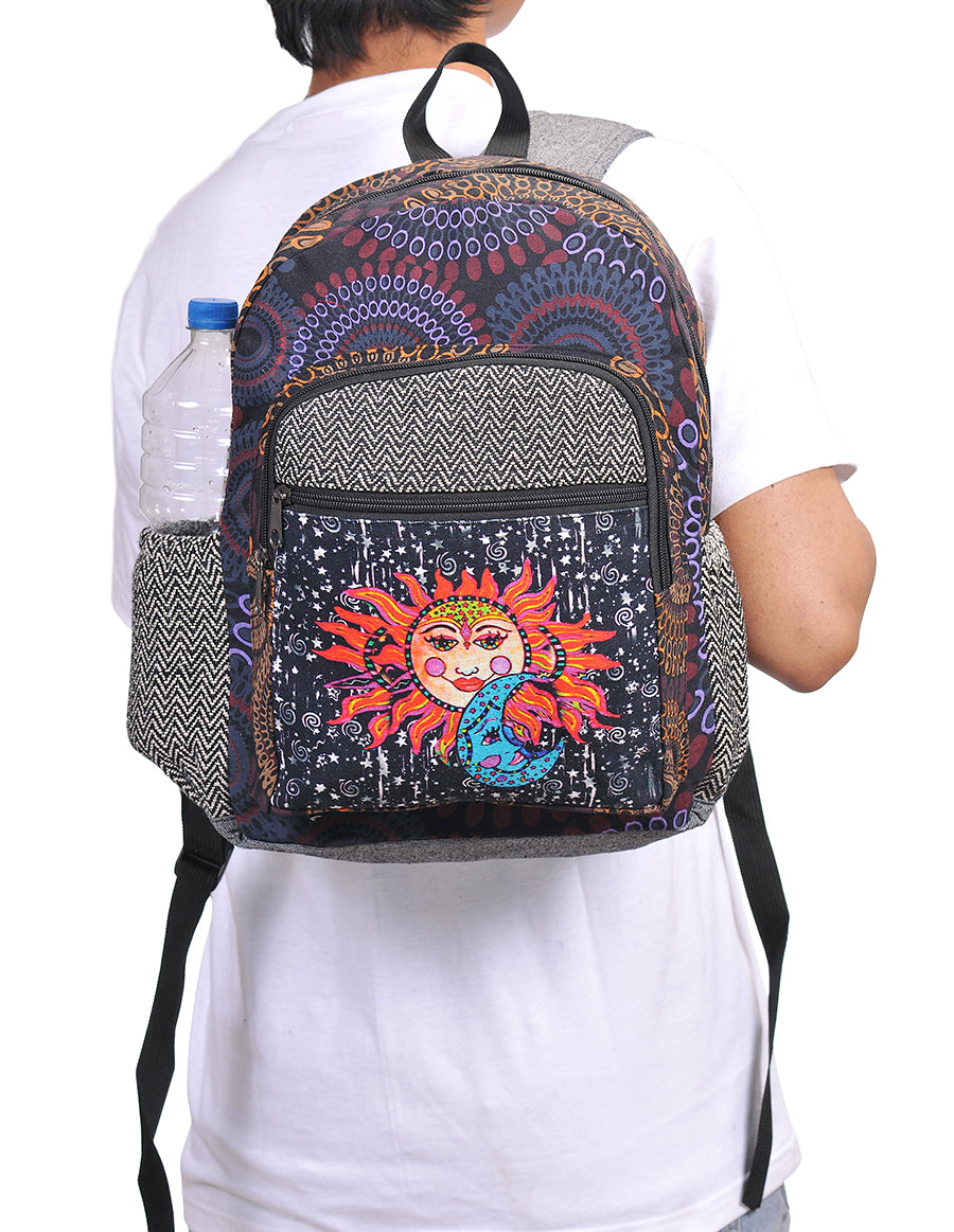 Graphic Sun and Moon Print Cotton Back Pack Bag