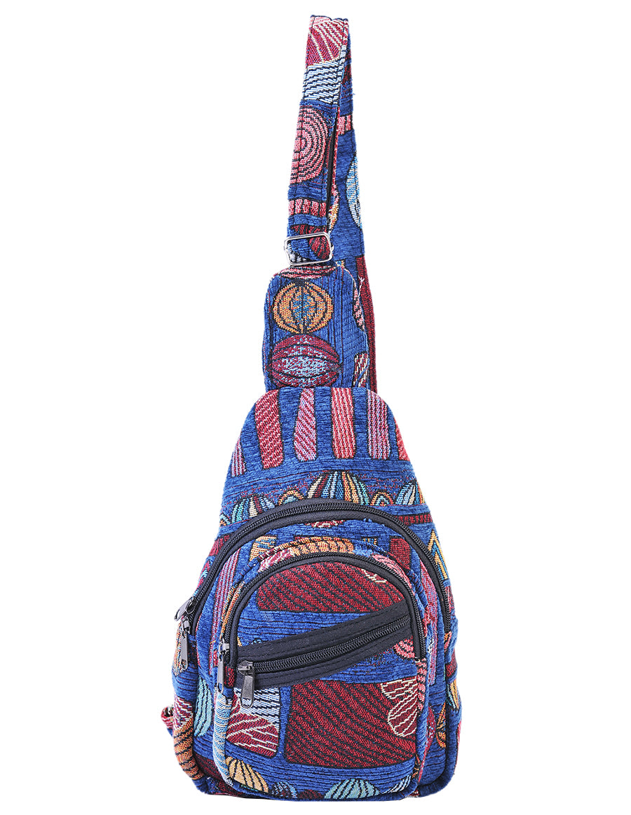 Hippie Boho Cotton Bohemian Crossbody Sling Bag Backpack Blue