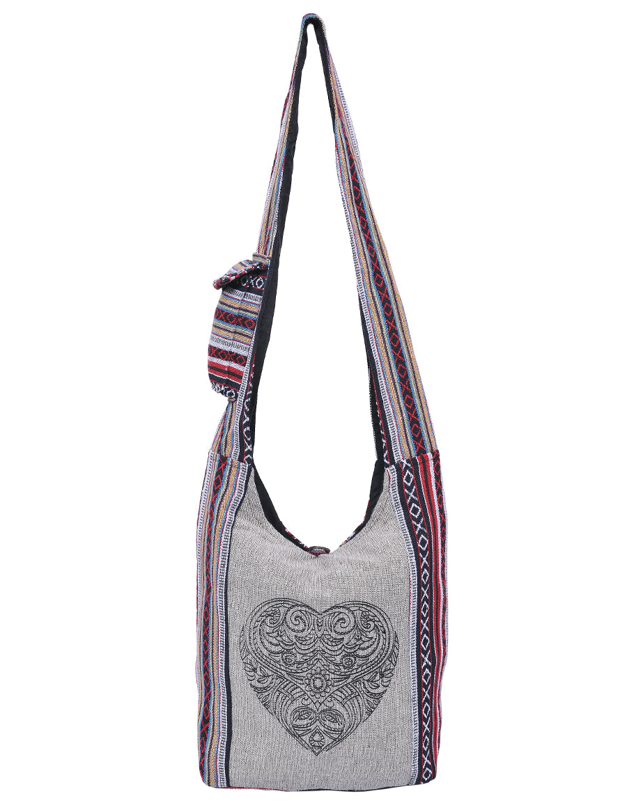 Tribal Heart Printed Cotton Hobo Bag