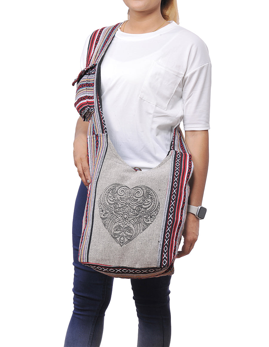 Tribal Heart Printed Cotton Hobo Bag