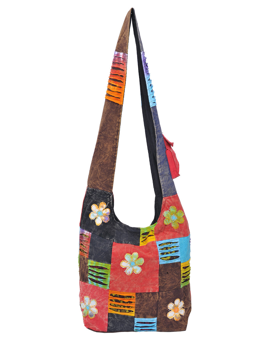 Flower Patched Cotton Hippie Hobo Bag