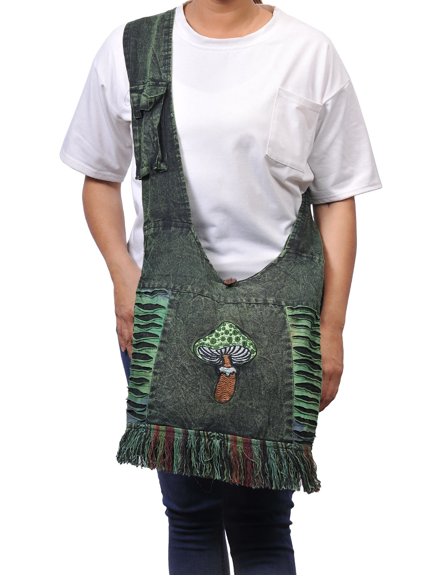 Mushroom Embroidery Hippie Hobo Bag