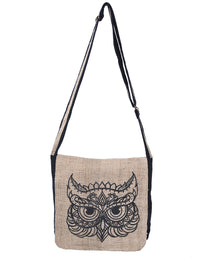 Graphic Hemp Cotton Messenger Bag Owl