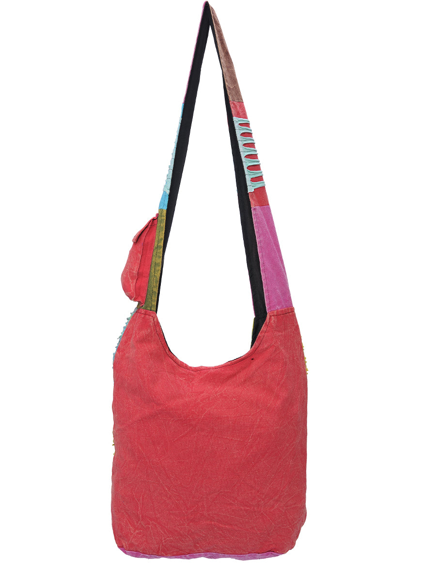 Floral and Embroidery Patched Cotton Hobo Bag